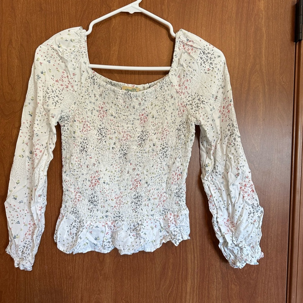 Chic Floral Smocked Blouse in White